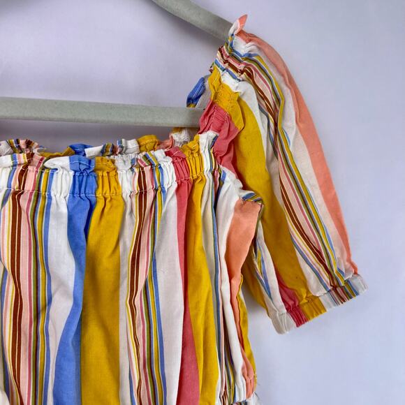 Janie and Jack, Striped Ruffle Romper, Multicolor Cotton, Summer Playwear - Picture 5 of 11